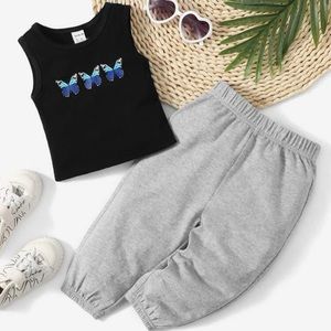 SHEIN Baby Butterfly Print Tank Top and Sweatpants Set